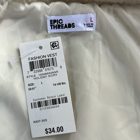 EPIC THREADS Ivory Faux Fur Girls Vest size large - Picture 4 of 5